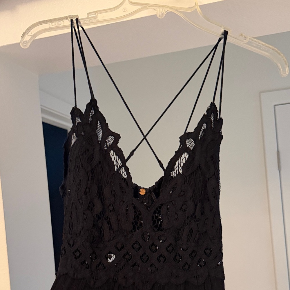 Black Floral  Dress Size L spaghetti straps floral top - flow y dream